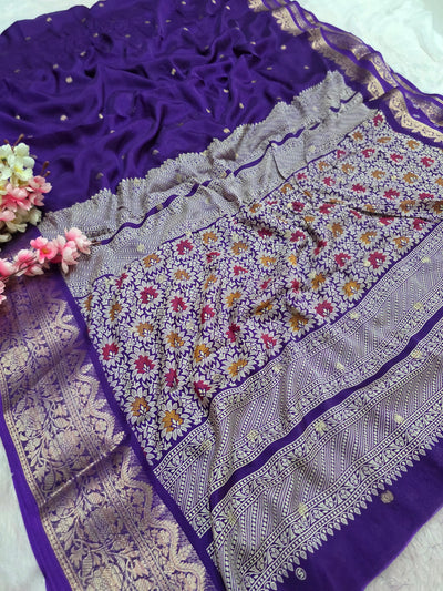 9234 Beautiful Soft Silk Zari Weaving Purple Saree With Printed Pallu