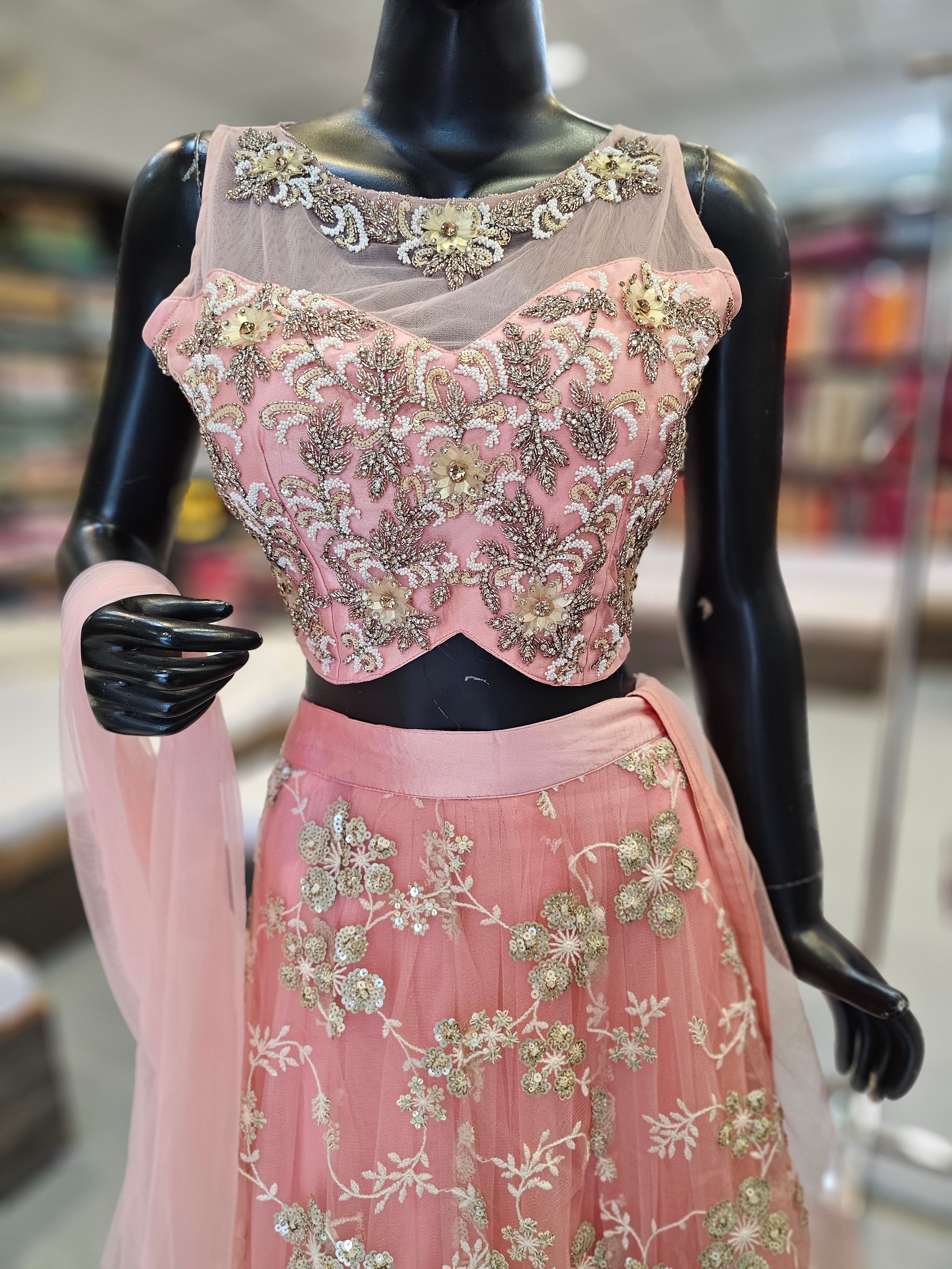 9340 Designer Lehenga with Sequence Work and Stylish Stitched Blouse With Net Dupatta