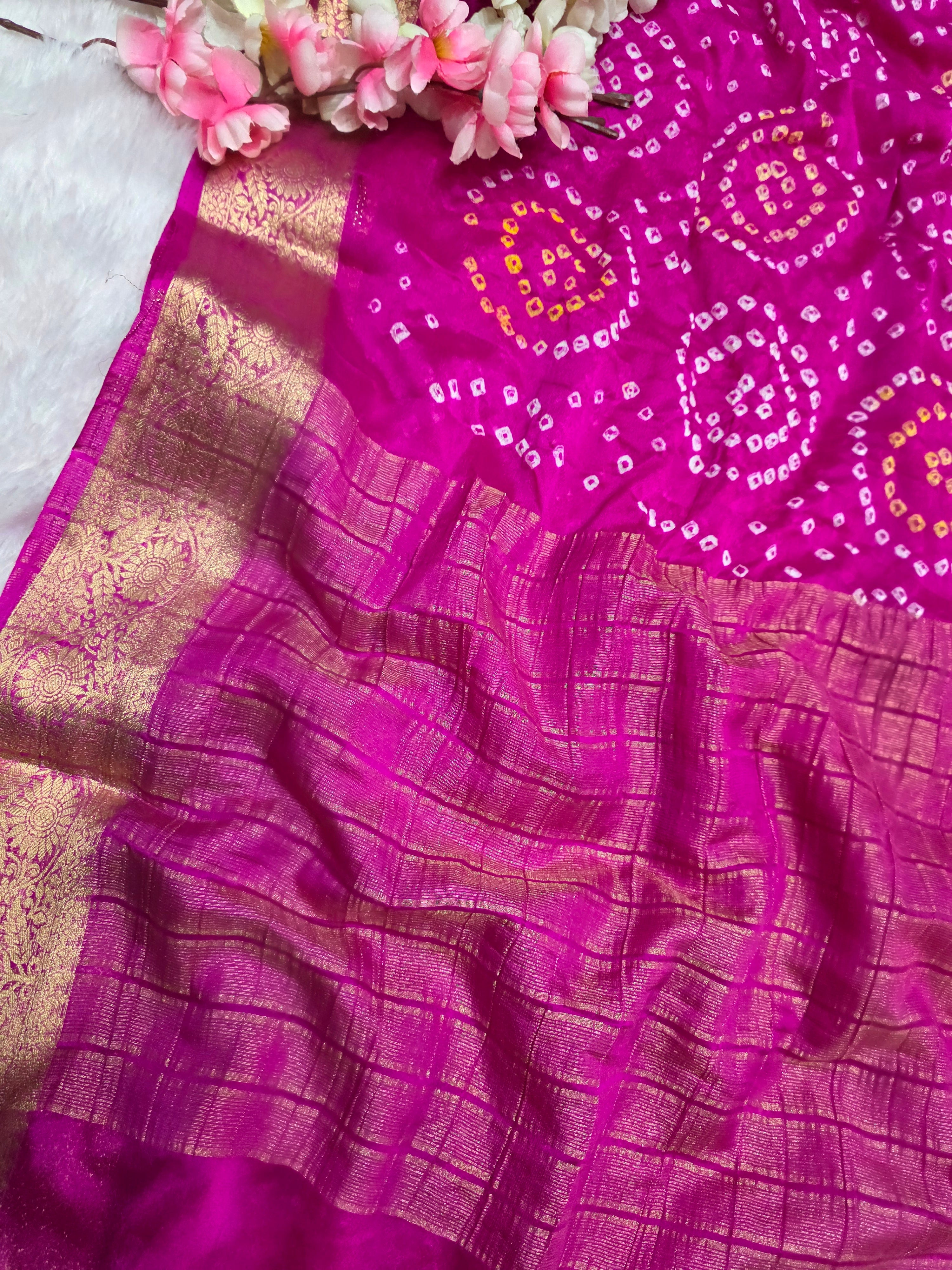966002 Traditional Hand Bandhani Chinon Silk Soft Saree - Pink