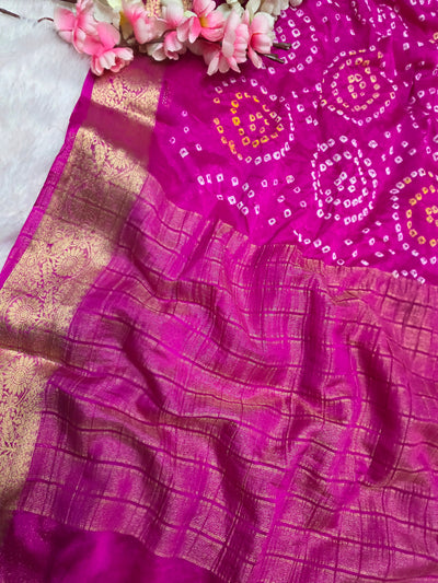 966002 Traditional Hand Bandhani Chinon Silk Soft Saree - Pink