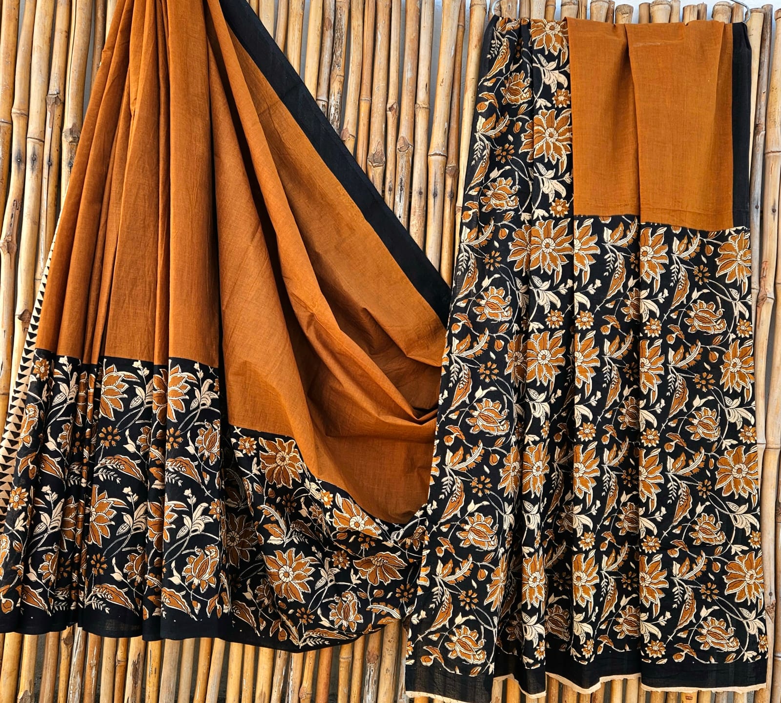100005 Rajasthani Traditional Pure Malmal Cotton Hand block Printed Mustered Saree