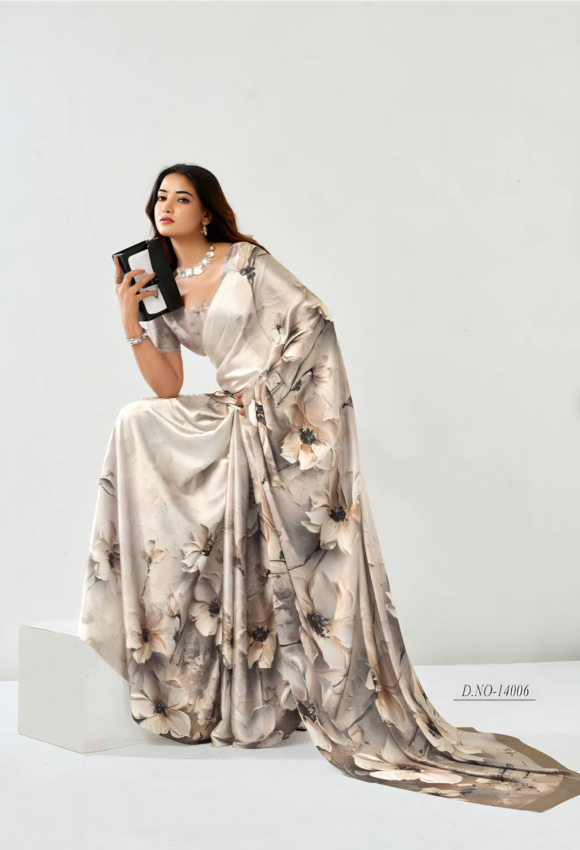 101304 Bollywood Style Digital Print Soft Semi Italian Crepe Silk Saree