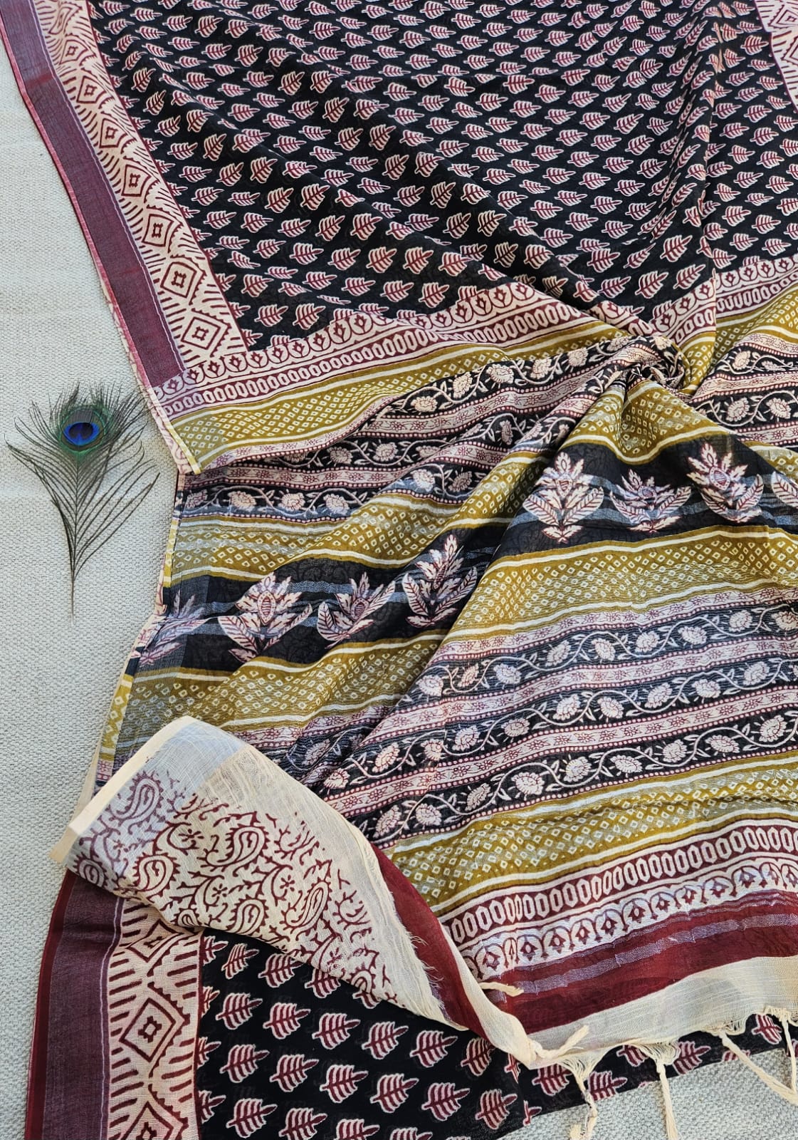 101404 Pure Rajasthani Natural Cotton Linen Hand Printed Saree