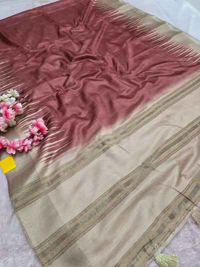 103107 Chitra Special Soft Banarasi Silk Saree with Heavy Flower Printed Blouse - Maroon