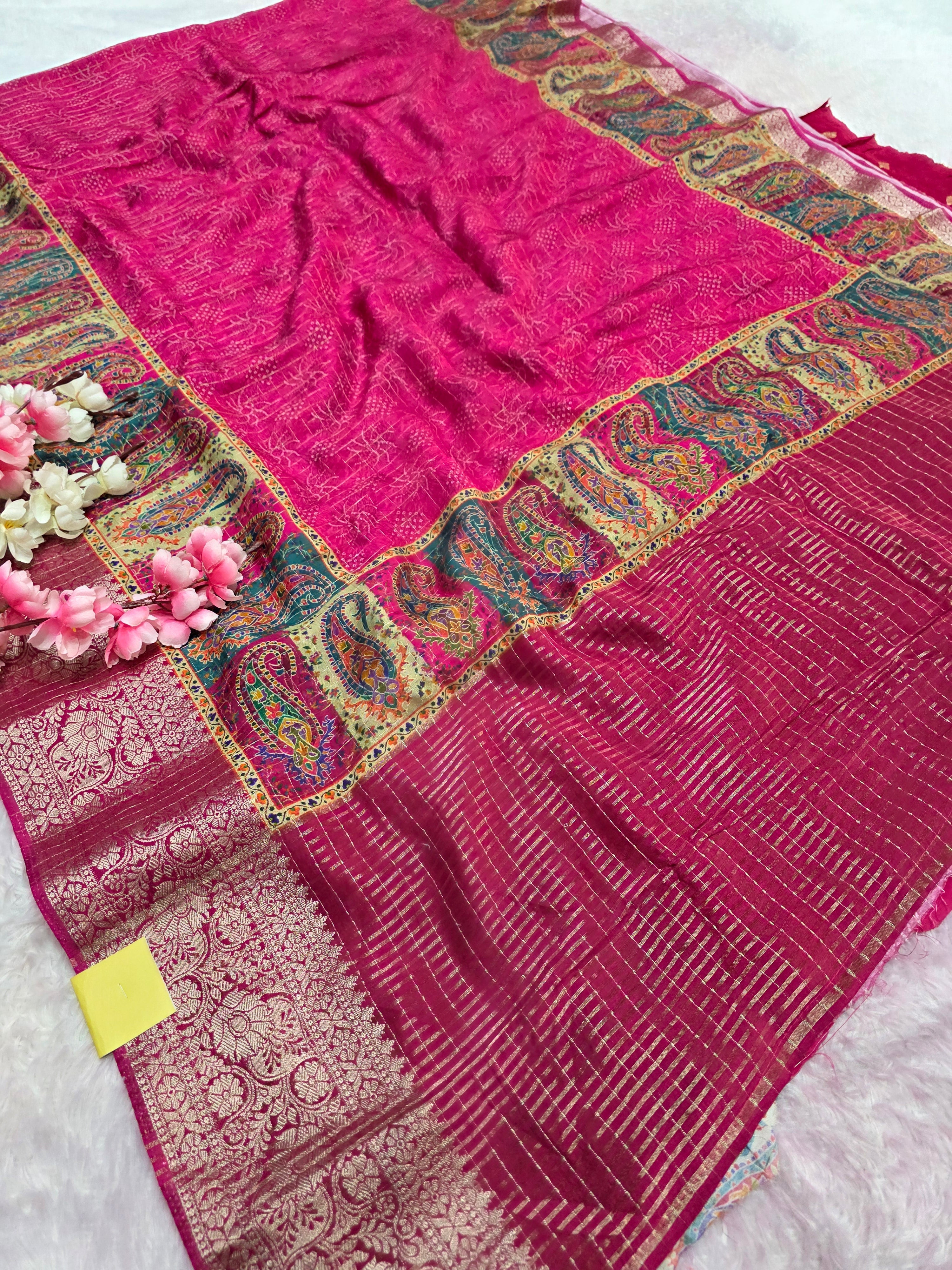 CA1027 Pure Viscose Silk Rajasthani Style Saree with Small Zari Checks and Zari Weaving Border