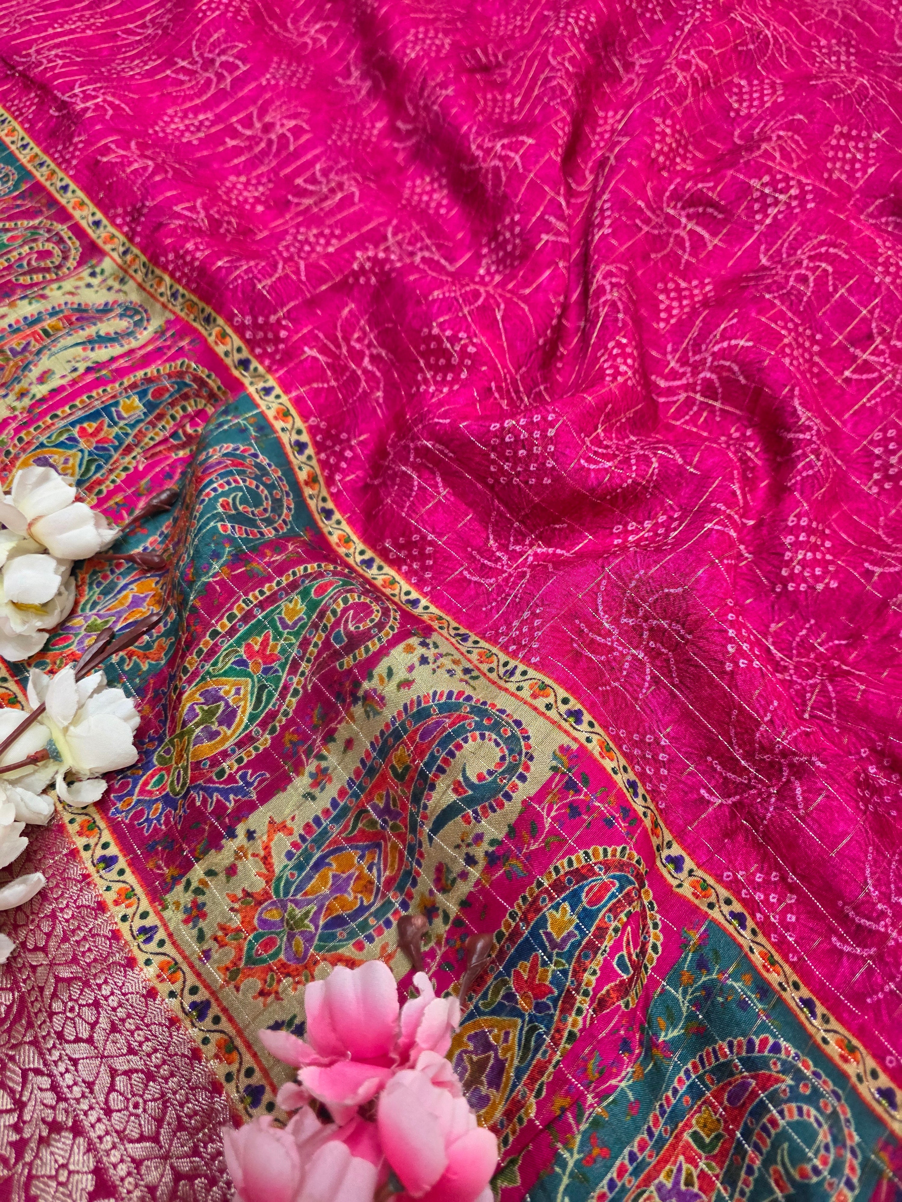 CA1027 Pure Viscose Silk Rajasthani Style Saree with Small Zari Checks and Zari Weaving Border