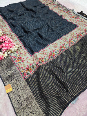 CA1026 Pure Viscose Silk Rajasthani Style Saree with Small Zari Checks and Zari Weaving Border