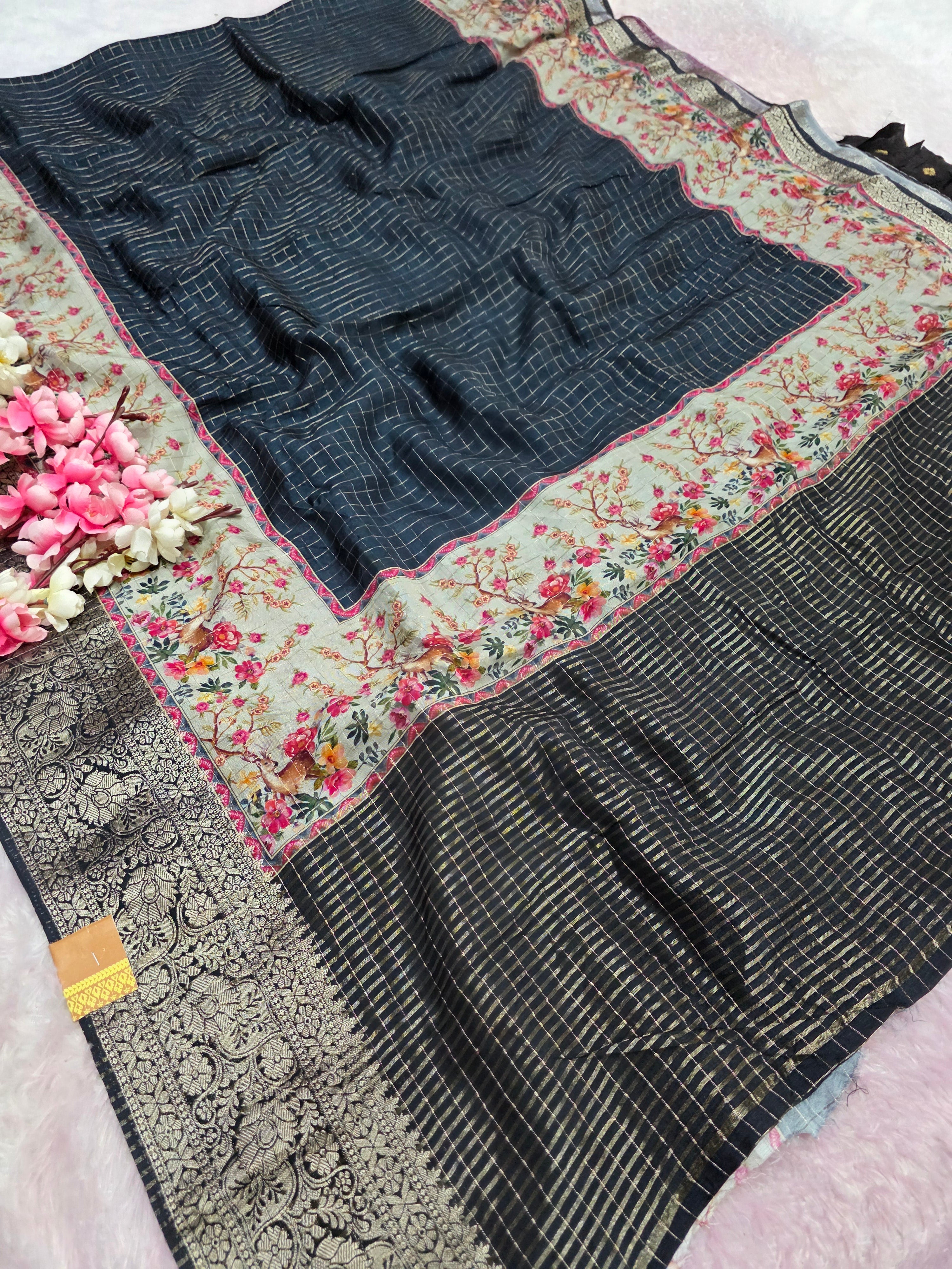 CA1026 Pure Viscose Silk Rajasthani Style Saree with Small Zari Checks and Zari Weaving Border