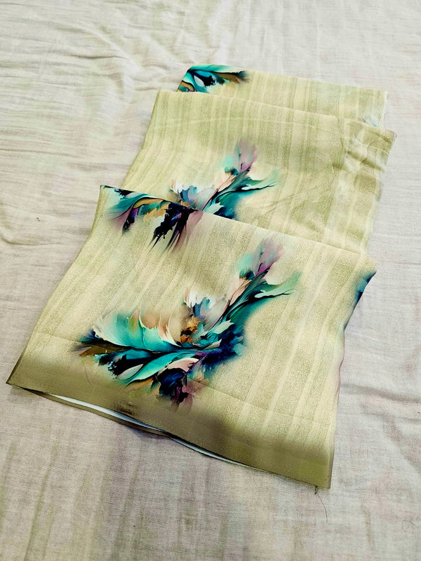 737011 Flower Print Italian Crepe Silk Saree