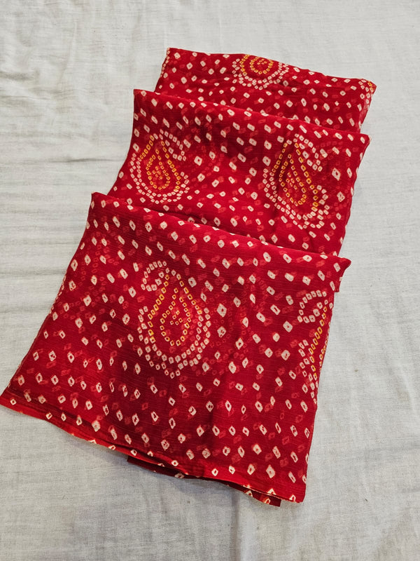 704003 Soft Chiffon Rajwadi Bandhani Print Saree - Red