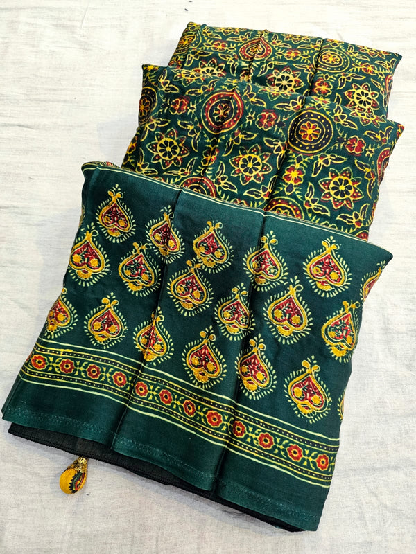 C71004 Exclusive Ajrakh Printed Soft Modal Silk Lagdi Pallu Saree