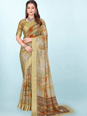 943004 Exclusive Flower Printed Crepe Silk Saree with Satin Border