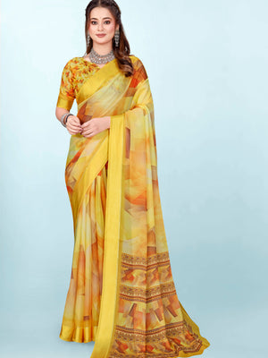 943007 Exclusive Flower Printed Crepe Silk Saree with Satin Border