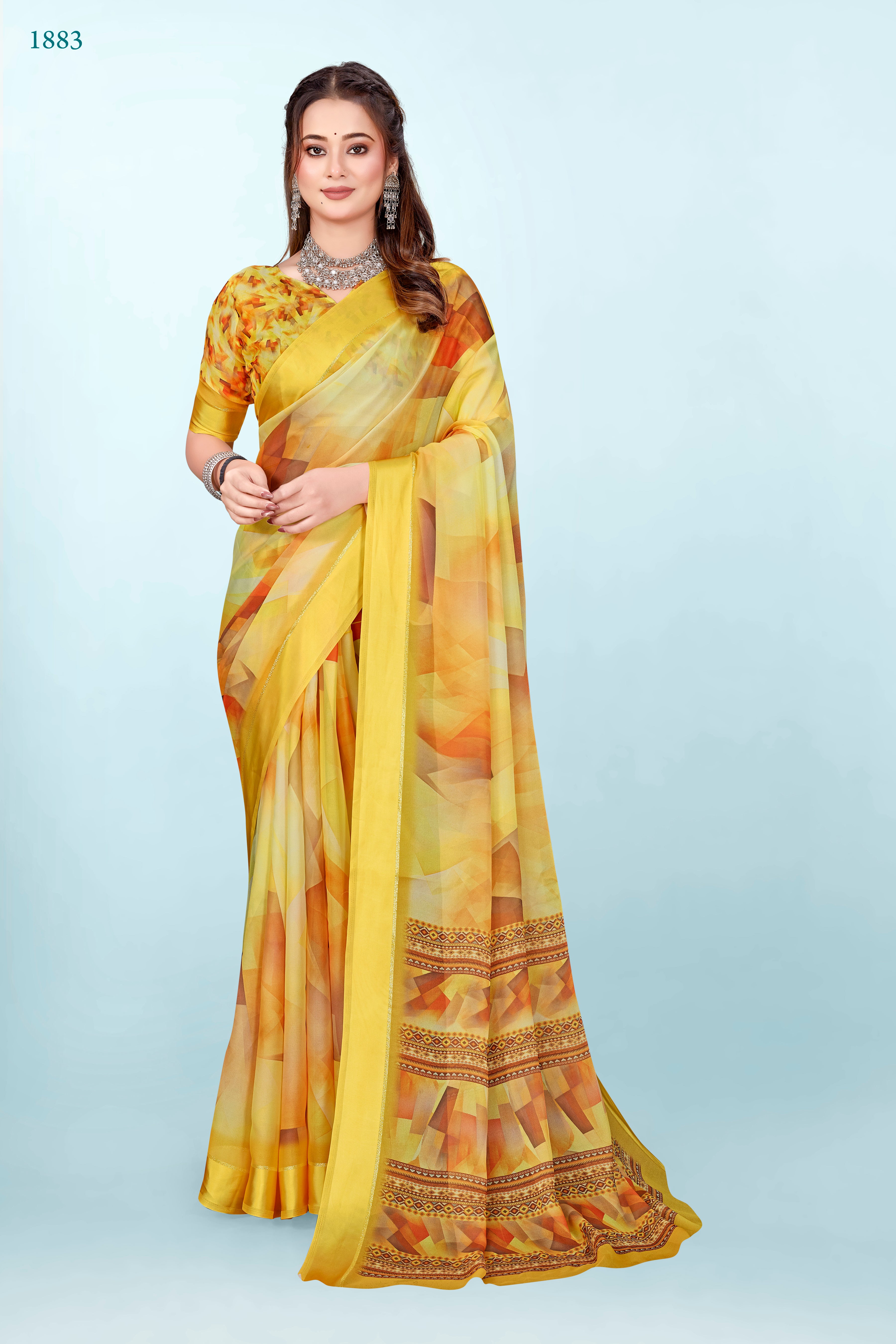 943007 Exclusive Flower Printed Crepe Silk Saree with Satin Border