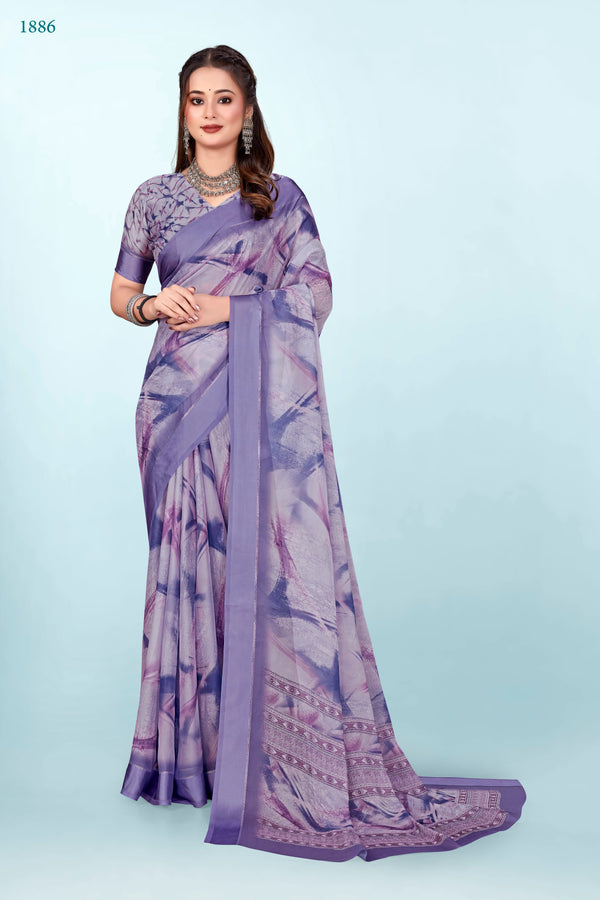 943001 Exclusive Flower Printed Crepe Silk Saree with Satin Border