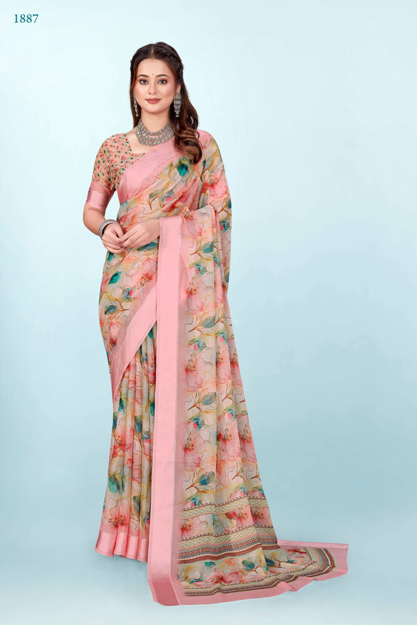 943012 Exclusive Flower Printed Crepe Silk Saree with Satin Border