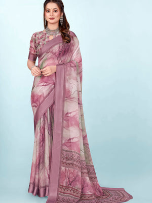 943006 Exclusive Flower Printed Crepe Silk Saree with Satin Border