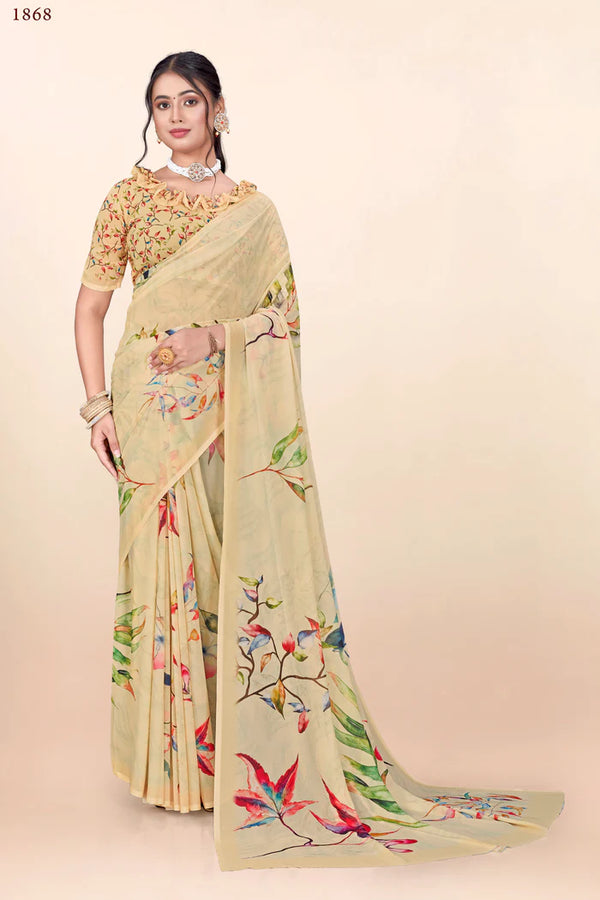 936009 Premium Flower Printed Georgette Crepe Saree