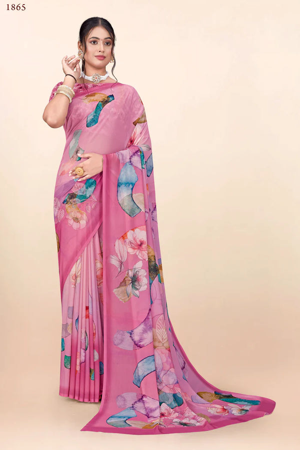 936011 Premium Flower Printed Georgette Crepe Saree