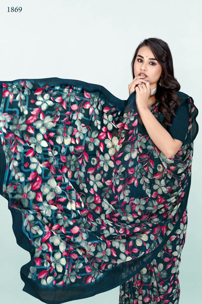 626009 हैवी जॉर्जेट डिजिटल प्रिंट साड़ी