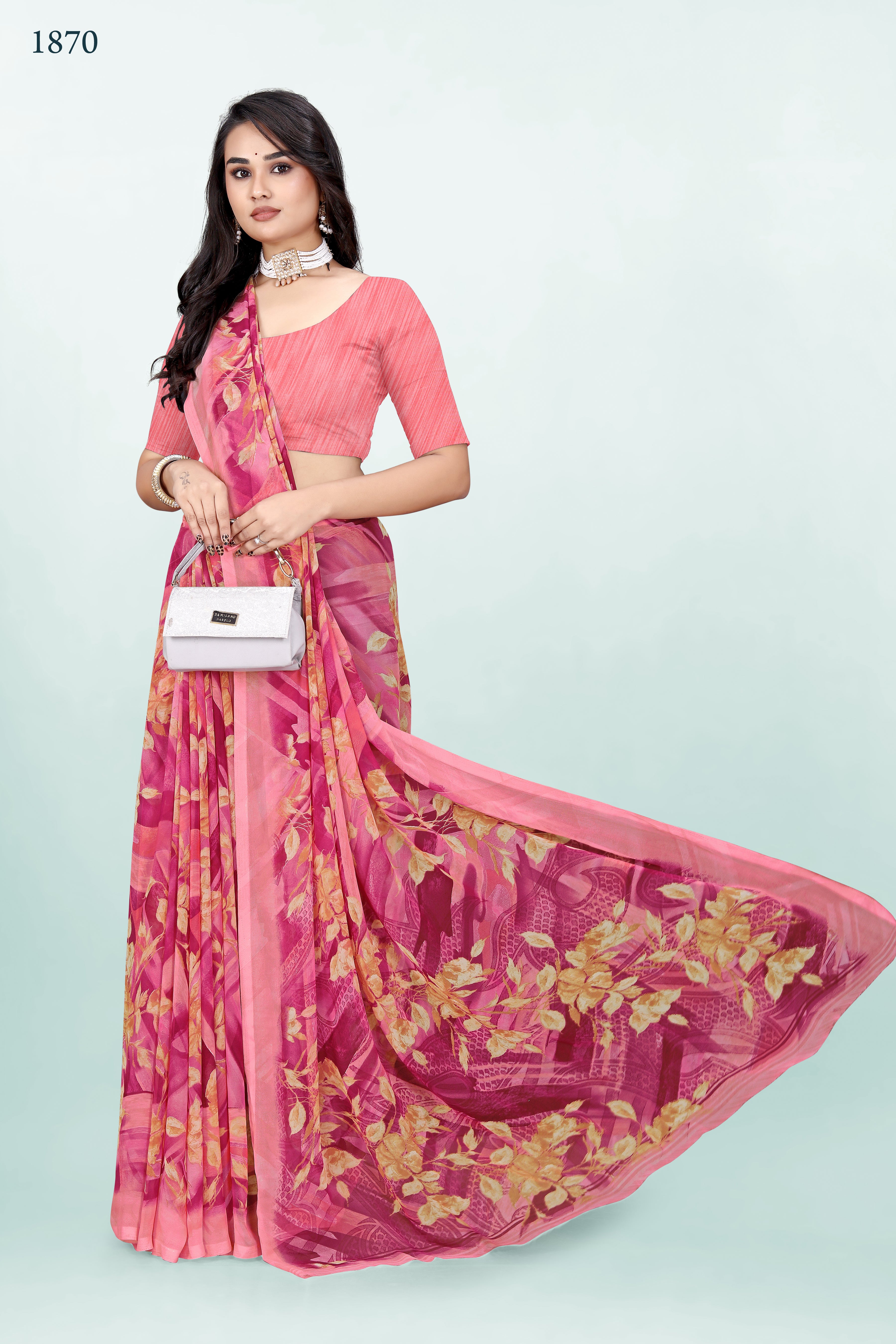 626009 हैवी जॉर्जेट डिजिटल प्रिंट साड़ी