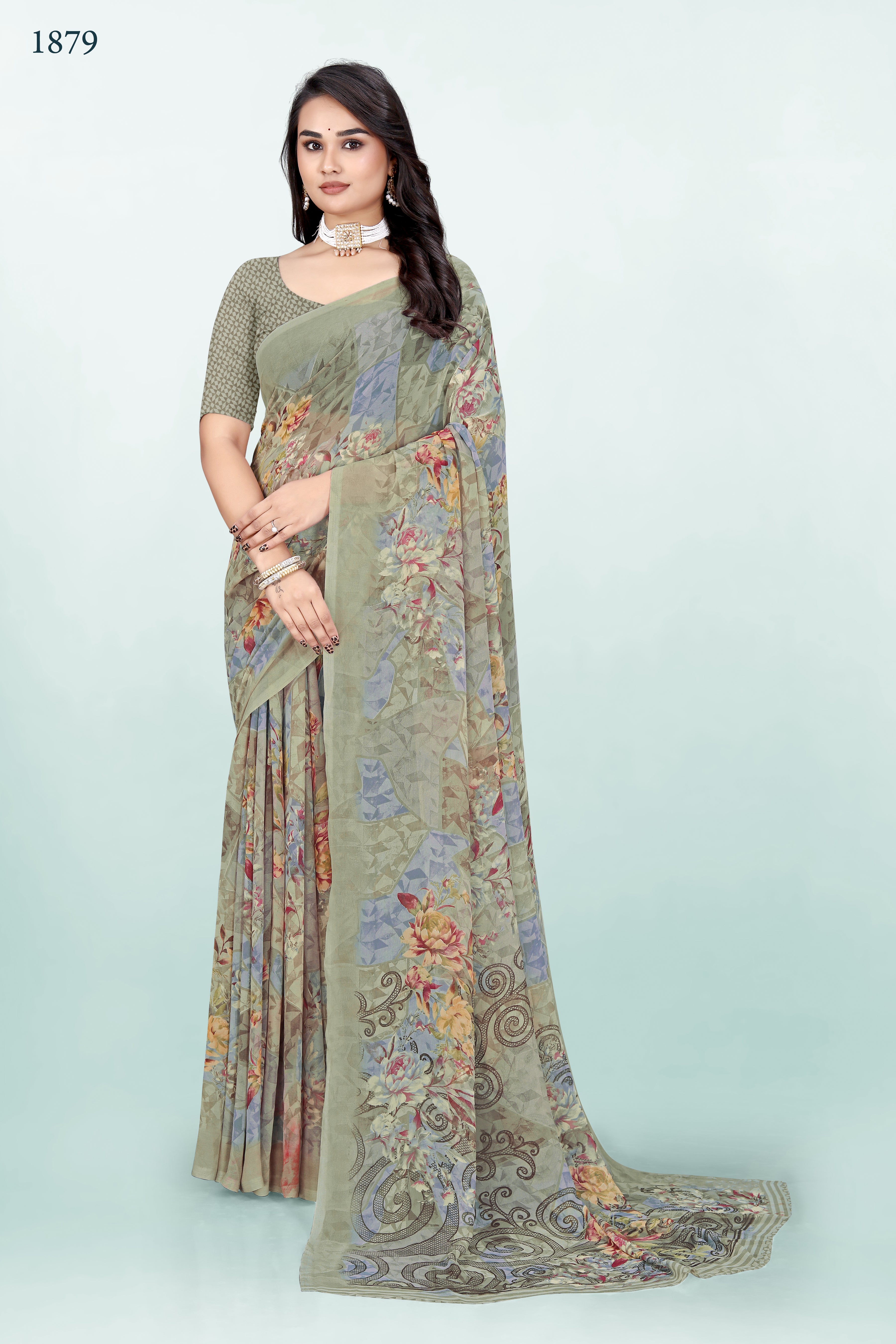 626009 हैवी जॉर्जेट डिजिटल प्रिंट साड़ी