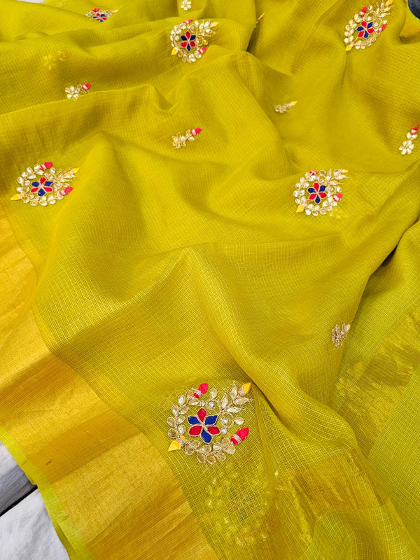 738004 Pure Kota Doria Silk Saree with Gota Patti Work