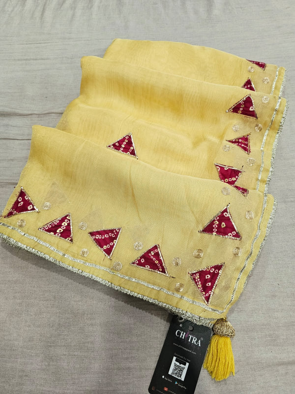 665005 Fancy Designer Semi Party Wear Saree With Bandhani Blouse - yellow