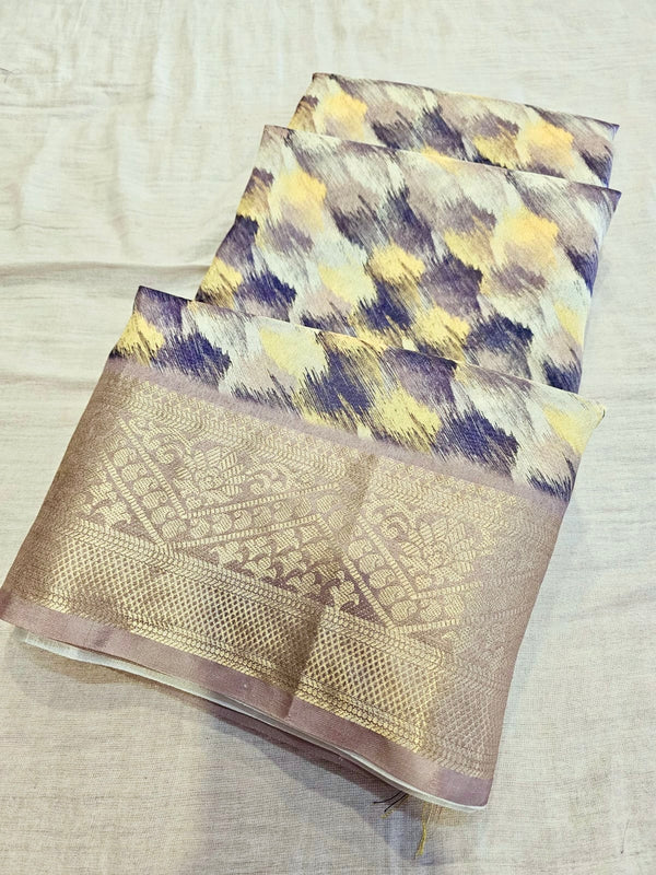 735007 Digital Printed Semi Sik Saree with Heavy Jaccard Border