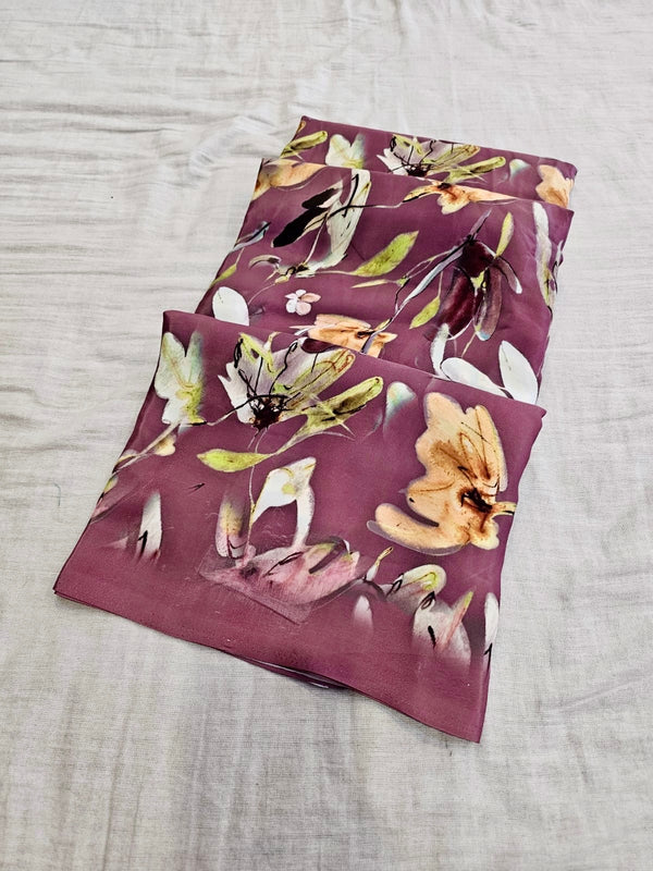 737012 Flower Print Italian Crepe Silk Saree