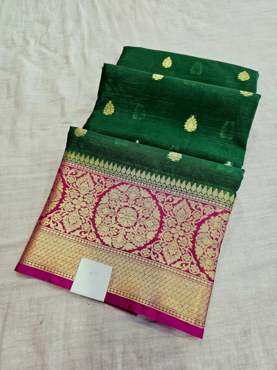 780005 Semi Kanjiwaram Soft Silk Dual Color Saree With Goled Zari (730003) green