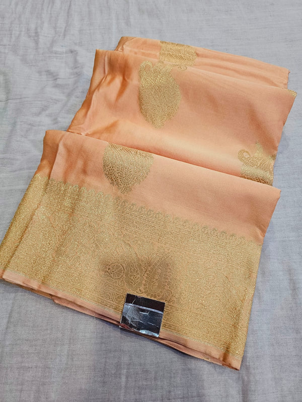 C73004 Pure Banarasi Satin Silk Saree With Silver Zari Khaddi Work