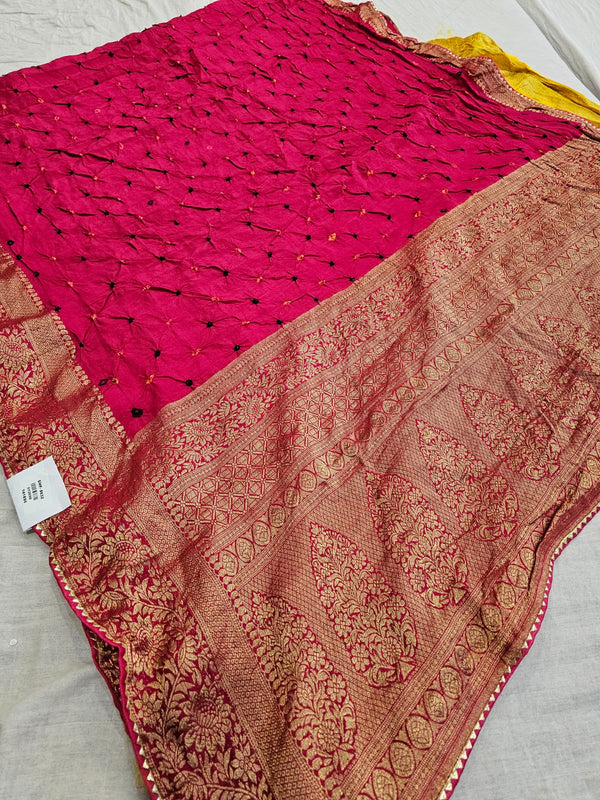 711001 Original Rajasthani Hand Bandhani Saree with Zari Work