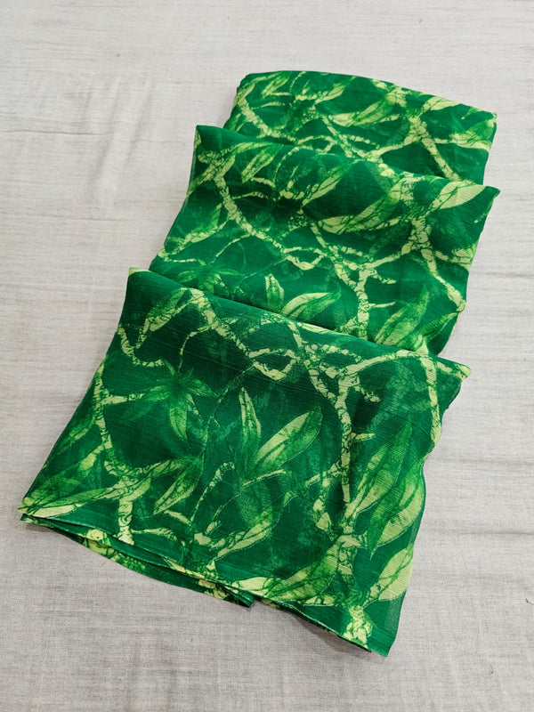 669003 Exclusive Flower Print Semi Chiffon Saree - green