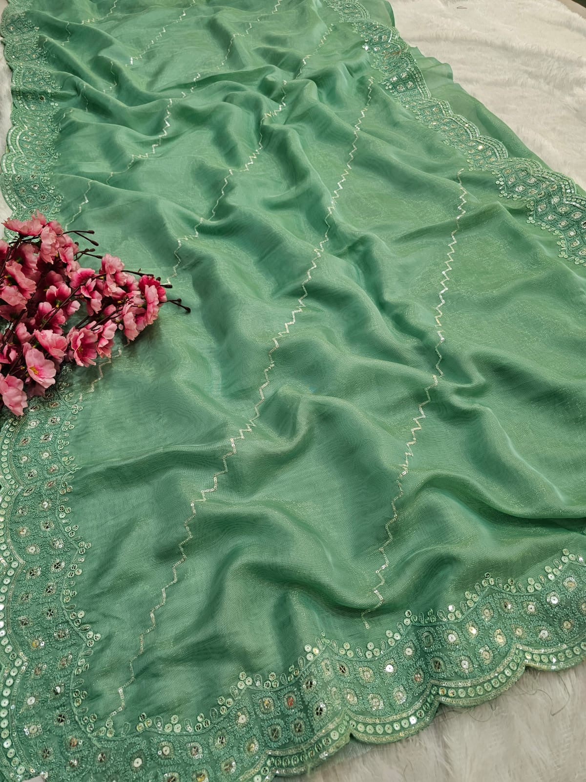 781003 Designer Tissue Silk Saree with Sequence Work