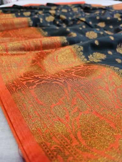 780015 Banarasi Soft Silk Dual Shade Saree With Antique Zari (730004) black