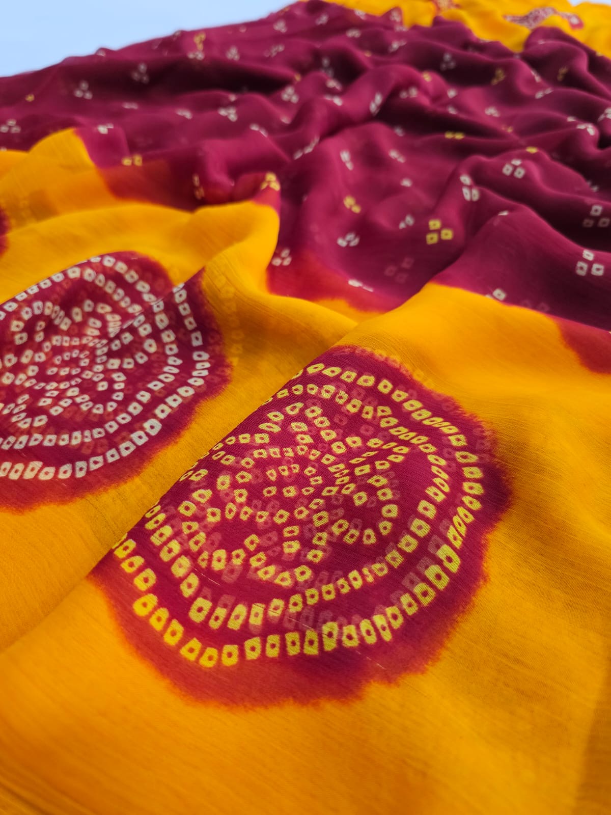 751003 Chitra Special Rajwadi Bandhani Chiffon Saree - Maroon