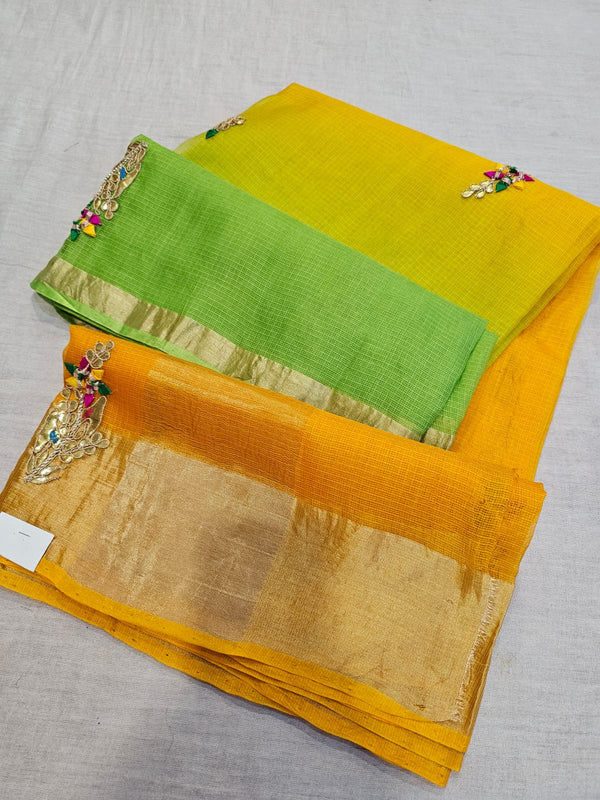 738005 Pure Kota Doria Silk Saree with Gota Patti Work