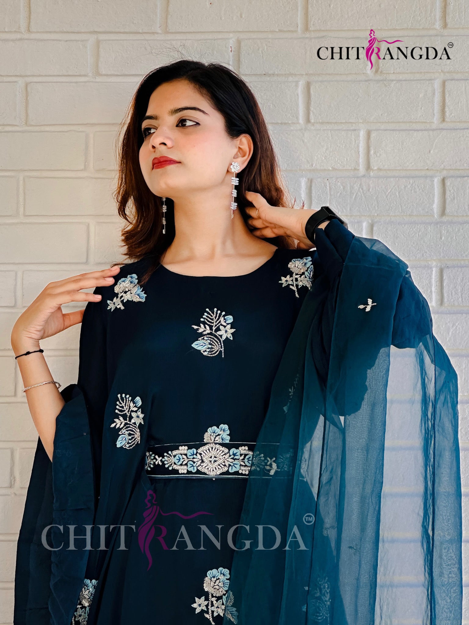 1671 Premium Crepe Silk Designer Dress with beautiful Cutdana and zardozi Work