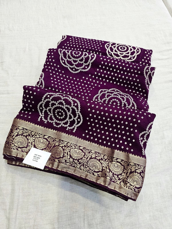 711004 Exclusive Bandhani Saree with Banarasi Pallu and Border