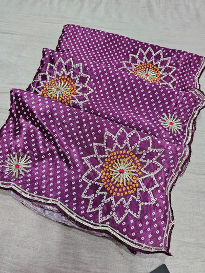 780003 Fancy Designer Semi Party Wear Bandhani Gotta Patti Sarees - purple (665004)