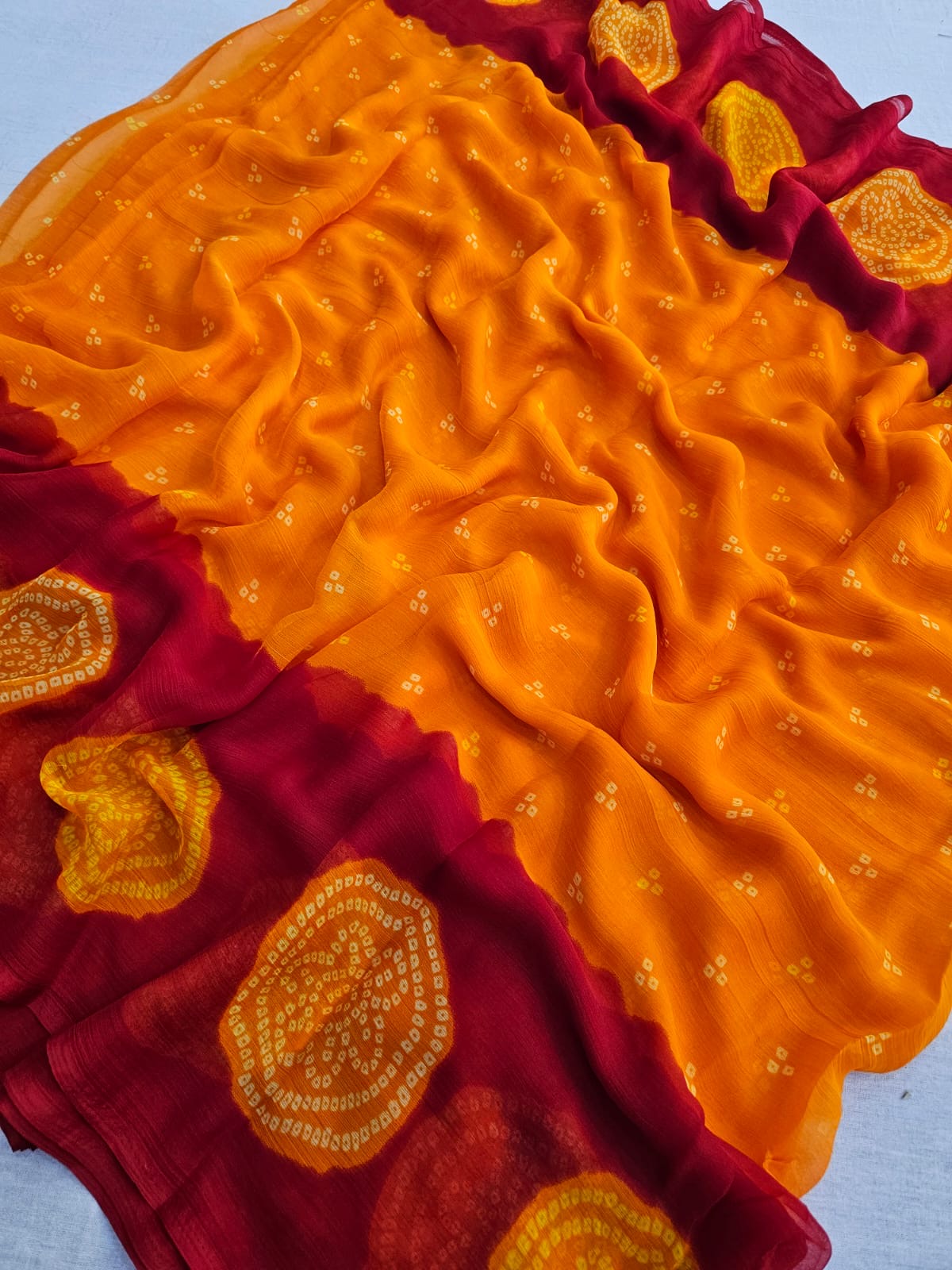 751003 Chitra Special Rajwadi Bandhani Chiffon Saree - Mango Yellow