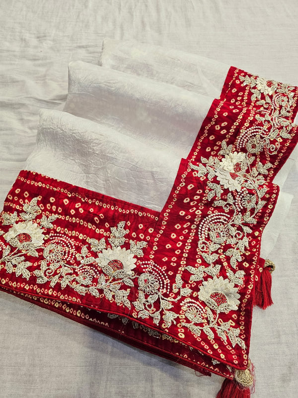 716007 Original Rajasthani Bandhani Saree with Gotta Work