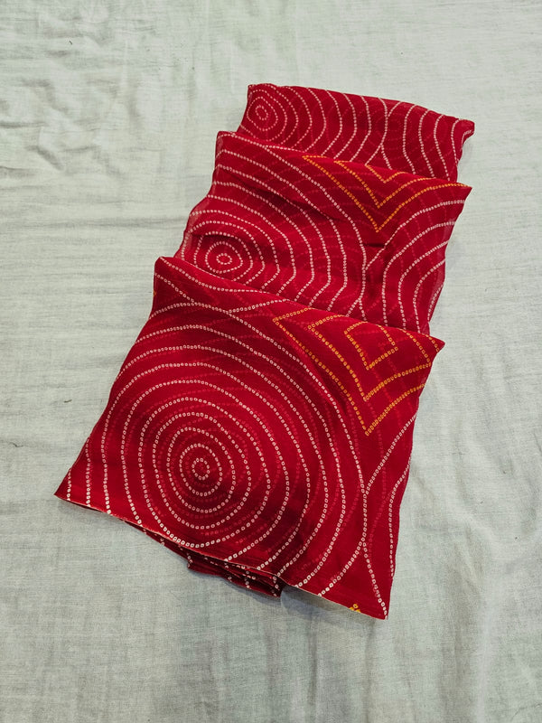 704004 Soft Chiffon Rajwadi Bandhani Print Saree - Red