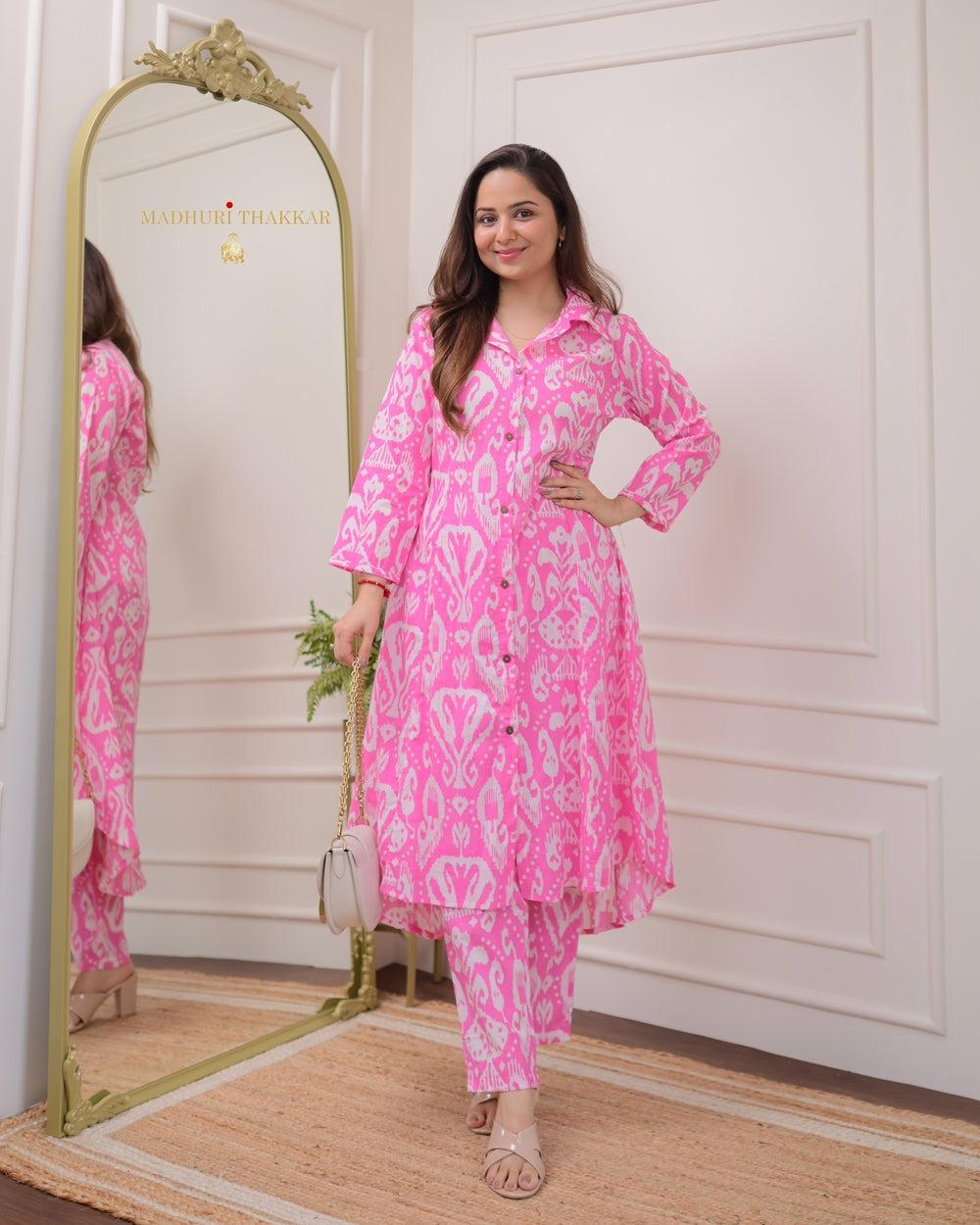 614006 शुद्ध मलमल कॉटन हाथ से पेंट किया हुआ कॉर्ड सेट 