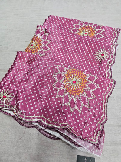 780003 Fancy Designer Semi Party Wear Bandhani Gotta Patti Sarees - onion (665004)