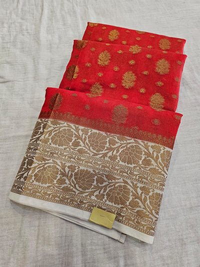780015 Banarasi Soft Silk Dual Shade Saree With Antique Zari (730004) red