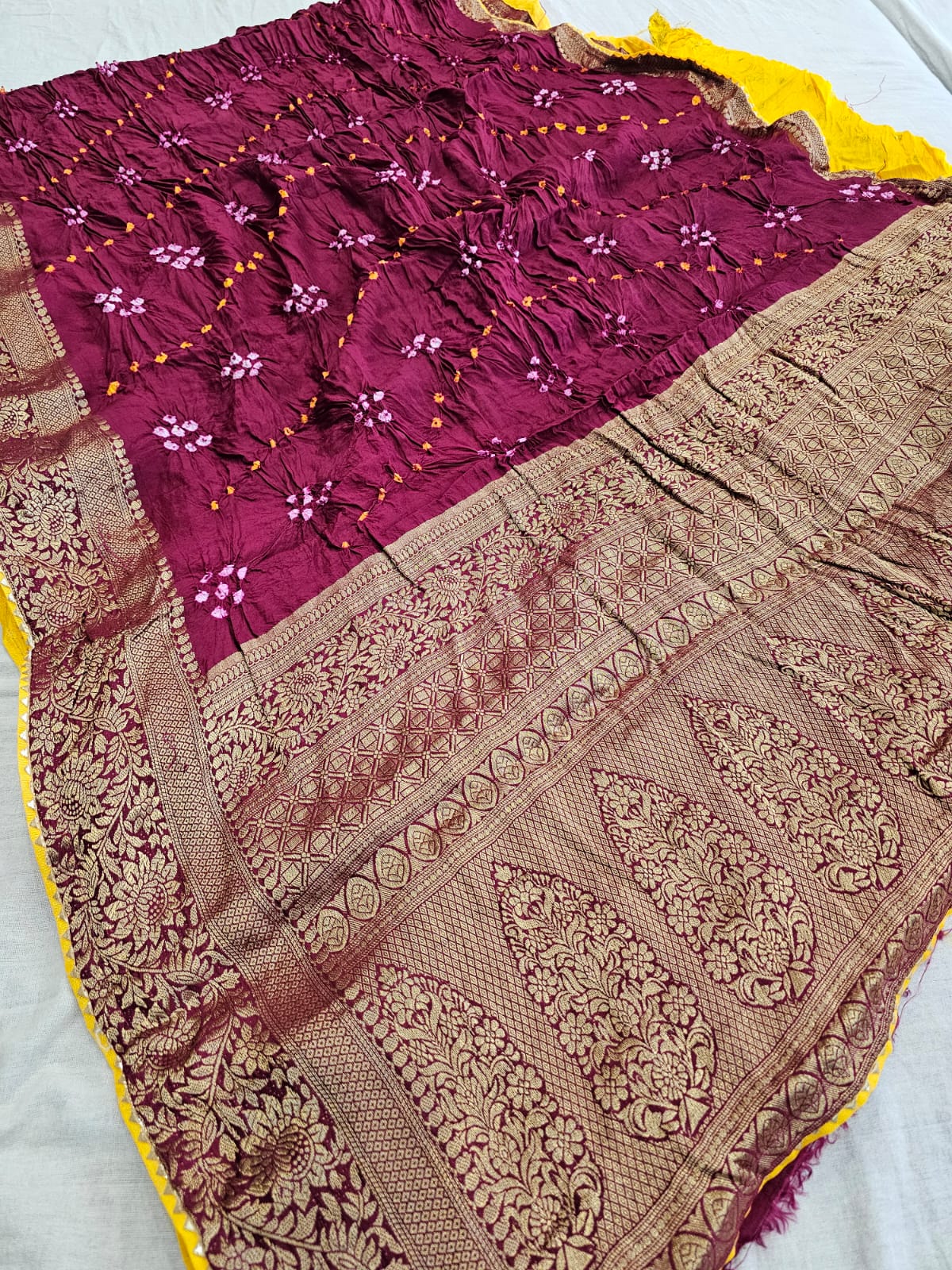 780017 Original Rajasthani Hand Bandhani Saree with Zari Work (711002) maroon