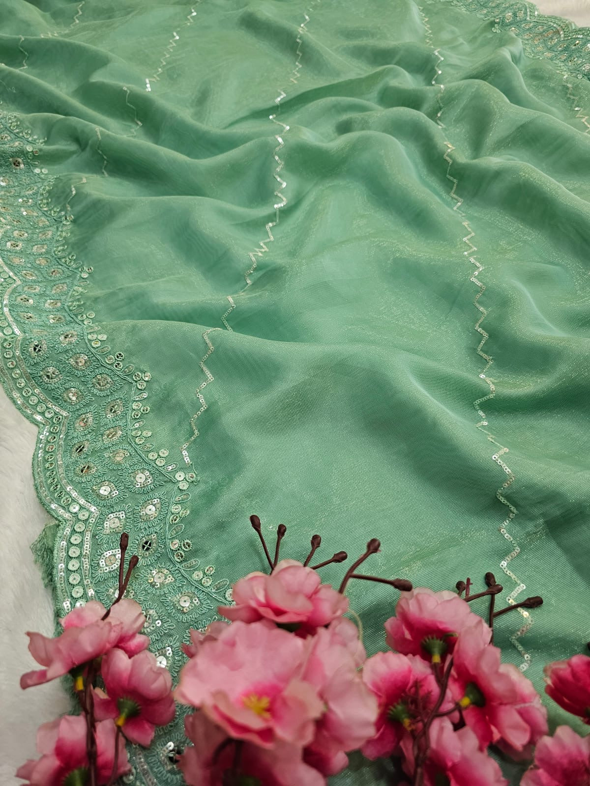 781003 Designer Tissue Silk Saree with Sequence Work