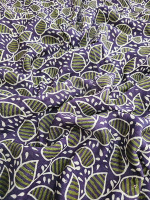 663001 Maslin Cotton Hand Block Ajrakh Printed Border Saree - purple